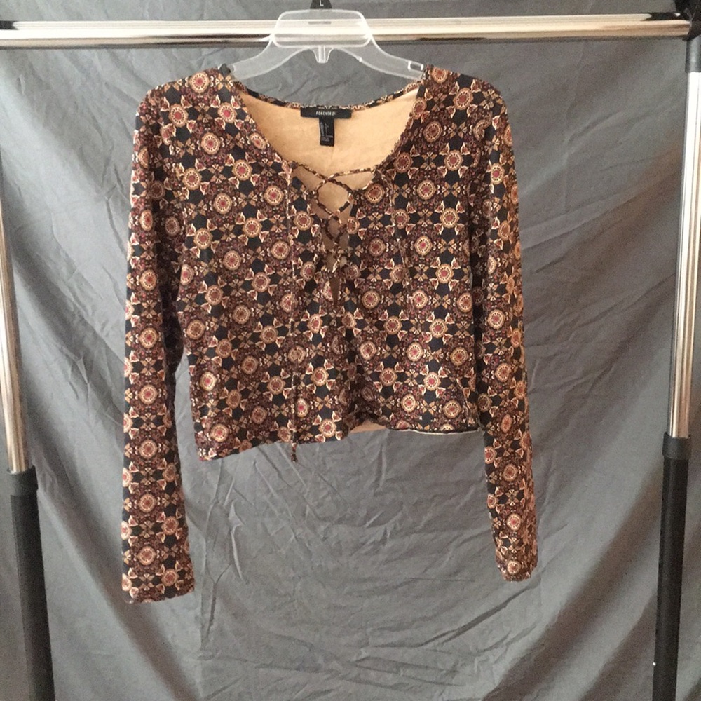 Lace-up Forever 21 Long Sleeve Crop Top